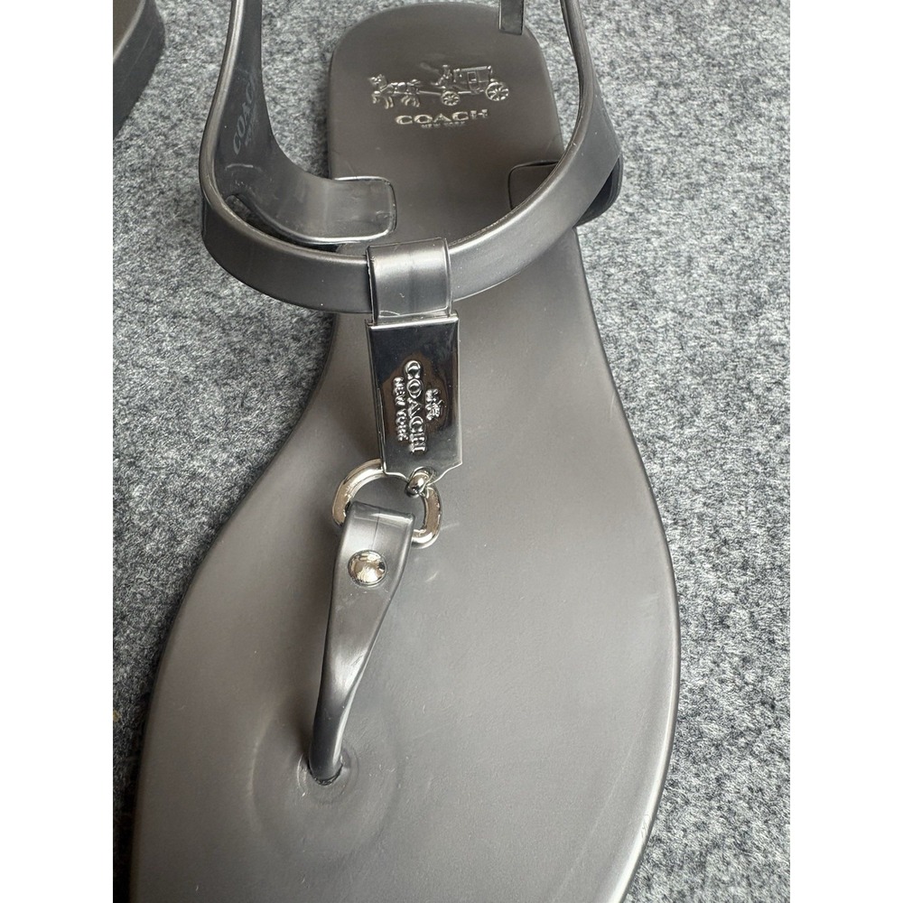 Coach Plato Metallic Jelly Sandals Gunmetal Thong Ankle Strap Size 5M   S1 - Picture 2 of 6